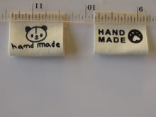 Load image into Gallery viewer, 10 Cotton Labels with Bear Print Handmade and/or Bear Paw Handmade labels 25mm wide x 20mm when folded