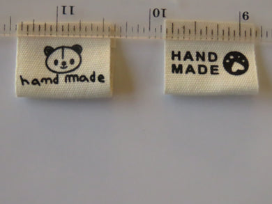 50 Cotton Labels with Bear Print Handmade and/or Bear Paw Handmade 100% cotton labels 25mm wide x 20mm when folded