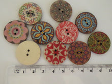 Load image into Gallery viewer, 50 Mixed Print Retro Vintage Floral Paisley  Spiral 20mm buttons 2 holes