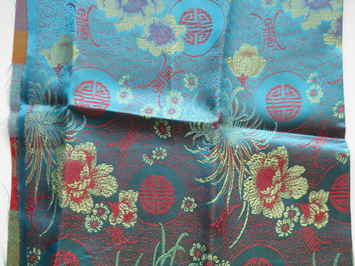 30cm x 60cm Teal and Gold Chinese brocade fabric remnant