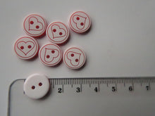 Load image into Gallery viewer, 17 Single Red Heart on white buttons -resin 12.5mm buttons