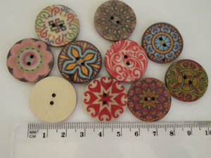 50 Mixed Print Retro Vintage Floral Paisley  Spiral 20mm buttons 2 holes