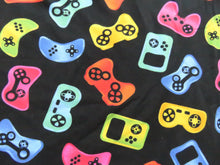 Load image into Gallery viewer, Sale 50% off- 1m Remote Controllers bright print on black cotton spandex jersey knit fabric 150cm