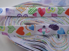 Load image into Gallery viewer, 4.2m Mixed colour and designs Heart print white fold over elastic FOE foldover elastic 15mm wide