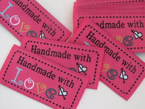 50 Dark Pink Handmade with Love 4.5 x 2.5cm