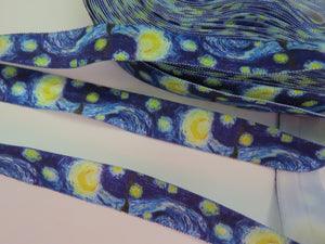5m Starry Night Yellow stars on Blue Fold over Elastic FOE Fold over elastic 15mm wide
