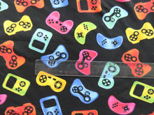 Load image into Gallery viewer, Sale 50% off- 1m Remote Controllers bright print on black cotton spandex jersey knit fabric 150cm