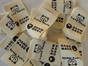 10 Cotton Labels with Bear Print Handmade and/or Bear Paw Handmade labels 25mm wide x 20mm when folded