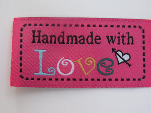 50 Dark Pink Handmade with Love 4.5 x 2.5cm