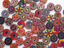 Load image into Gallery viewer, 50 Mixed Print retro vintage mixed print 15mm buttons 2 holes