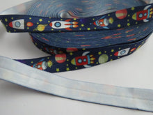 Load image into Gallery viewer, 1.8m Rocket Ship and Stars navy 15mm fold over elastic foldover FOE