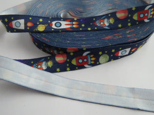 1.8m Rocket Ship and Stars navy 15mm fold over elastic foldover FOE