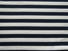 Load image into Gallery viewer, 1.5m Navy and white stripe cotton stretch knit 150cm wide