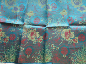 30cm x 60cm Teal and Gold Chinese brocade fabric remnant