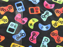 Load image into Gallery viewer, Sale 50% off- 1m Remote Controllers bright print on black cotton spandex jersey knit fabric 150cm