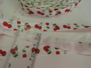 5m Red Cherry print on white Fold over Elastic FOE Fold over elastic 15mm wide