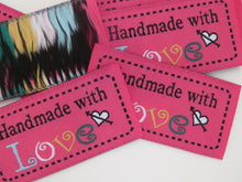 Load image into Gallery viewer, 50 Dark Pink Handmade with Love 4.5 x 2.5cm
