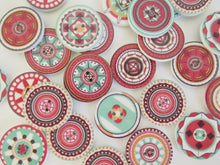 Load image into Gallery viewer, 25 Mixed Print Green and Pink 25mm retro mosaic print buttons