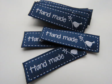 10  Blue Hand made and bird with Twig Labels 50x 15mm