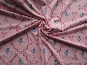 2m Blue Tulip in Circle Print on 95% Ecovero viscose and 5% spandex 150cm
