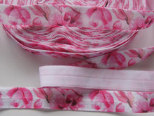 Load image into Gallery viewer, 1m Pink Magnolia flower Print on white  fold over elastic 15mm foldover foe