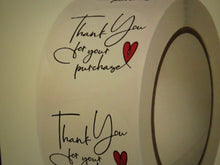 Load image into Gallery viewer, 500 Thank you for your purchase and red heart sticker labels 25mm