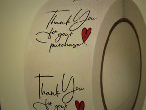 500 Thank you for your purchase and red heart sticker labels 25mm