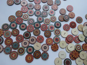 50 Retro Vintage Middle Eastern Print Buttons 25mm diameter- 2 holes -random mix of prints