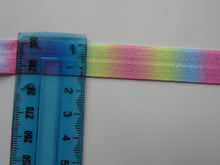 Load image into Gallery viewer, 10m Pink Yellow blue varegated pastel printed Fold Over Elastic FOE Foldover 15mm