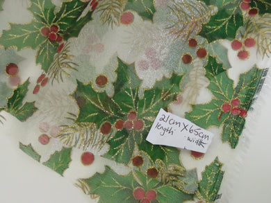 21 x 65cm Christmas Holly see through fabric
