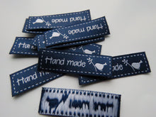 Load image into Gallery viewer, 10  Blue Hand made and bird with Twig Labels 50x 15mm