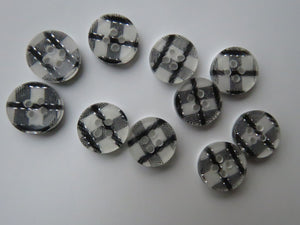 10 Black Gingham Check 13mm resin buttons