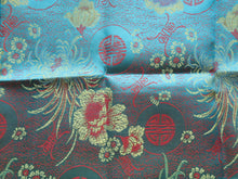 Load image into Gallery viewer, 30cm x 60cm Teal and Gold Chinese brocade fabric remnant