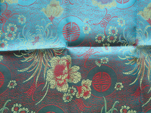 30cm x 60cm Teal and Gold Chinese brocade fabric remnant