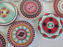 Load image into Gallery viewer, 25 Mixed Print Green and Pink 25mm retro mosaic print buttons
