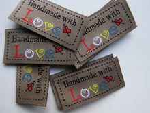 Load image into Gallery viewer, 10 Coffee Beige  Handmade with Love labels 50x 25mm