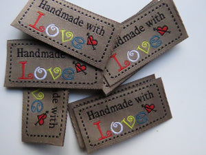 10 Coffee Beige  Handmade with Love labels 50x 25mm