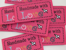 Load image into Gallery viewer, 50 Dark Pink Handmade with Love 4.5 x 2.5cm