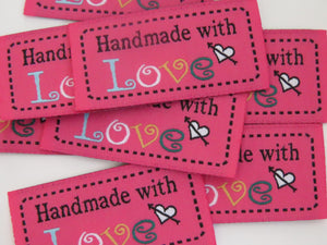 50 Dark Pink Handmade with Love 4.5 x 2.5cm