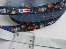 Load image into Gallery viewer, 1.8m Rocket Ship and Stars navy 15mm fold over elastic foldover FOE