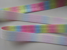 Load image into Gallery viewer, 10m Pink Yellow blue varegated pastel printed Fold Over Elastic FOE Foldover 15mm