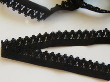 Load image into Gallery viewer, 1m Black Elastic with lacy edge 14mm wide