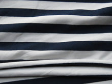 Load image into Gallery viewer, 1.5m Navy and white stripe cotton stretch knit 150cm wide