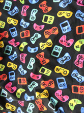 Load image into Gallery viewer, Sale 50% off- 1m Remote Controllers bright print on black cotton spandex jersey knit fabric 150cm