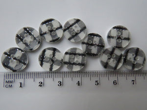 10 Black Gingham Check 13mm resin buttons