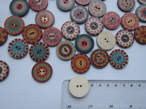 50 Retro Vintage Middle Eastern Print Buttons 25mm diameter- 2 holes -random mix of prints