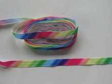 Load image into Gallery viewer, 6m Bright colours Diagonal  Rainbow Print fold over elastic 15mm foldover foe