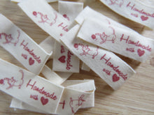Load image into Gallery viewer, 10 Cat Playing with Wool Handmade with Heart cotton labels 45 x 15mm