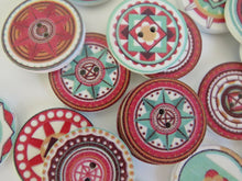 Load image into Gallery viewer, 25 Mixed Print Green and Pink 25mm retro mosaic print buttons