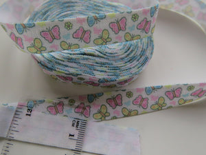 4.7m Yellow Blue and Pink Butterfly print Fold over Foldover FOE elastic 15mm